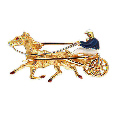 Vintage 3-D Trotter Horse & Jockey 18k Yellow & White Gold Textured Enamel Pin