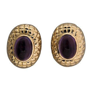 Vintage Raafty 1960 Solid 14k Fine Oval Untreated Amethyst Clip Post Earrings