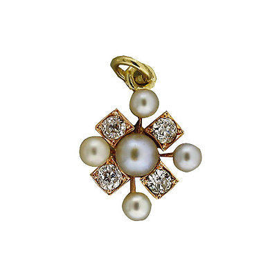 Estate 1900 14k 5 Natural Silvery White Pearl Pink Gold Old Mine Diamond Pendant – image 4