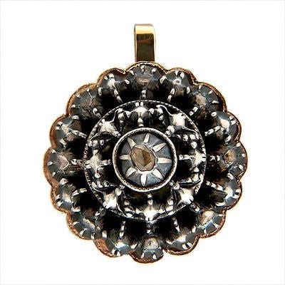 Antique Rose Cut Diamond .26ct Silver 14k Rose Gold Pendant Natural Patina