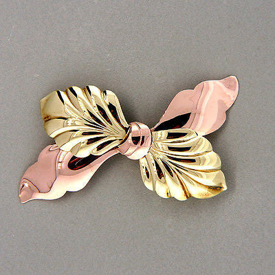 Vintage 1940'S Classic 14k Gold Pink & Green Bow Pin – image 2