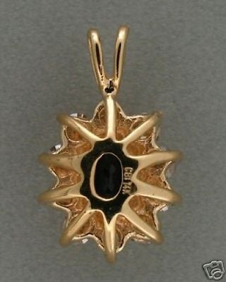 Estate Classic Blue Oval Sapphire & Bright White Full Cut Round Diamond Pendant – image 4