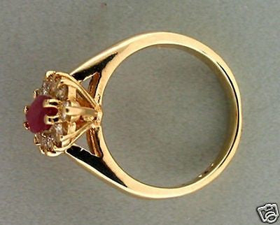 Estate .75ct Red Marquise Ruby & Round Full Cut Diamond 14k Yellow Gold Ring – image 10