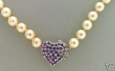 Estate Akoya Cultured Pearl And Amethyst 26 Inch Necklace White Gold Catch – image 2