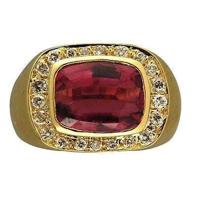Vintage Cushion 3.80ct Pink Tourmaline .25ct Round Full Cut Diamond 18k Ring