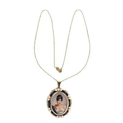 Vintage Hand Painted Woman Picture 14k Yellow Gold Cultured Pearl Pin/Pendant – image 2