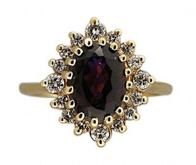 Estate Reddish Purple Oval Amethyst Diamond 14k Yellow Gold Raised Wire Ring