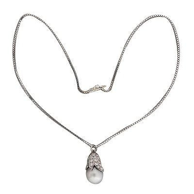 14.5mm Gray South Sea Pearl .50CT Pave Diamond 14k White Gold Box Chain Pendant – image 3