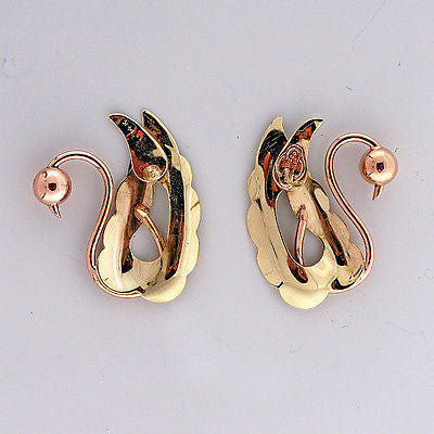 Vintage 1930 Retro 14k Pink And Green Gold Swan Earrings – image 6