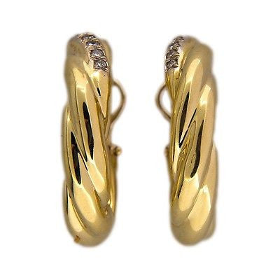 Vintage 1 1/4 Inch 18k Yellow Gold Twist Tubing Hoop Earrings .28ct Full Diamond – image 10