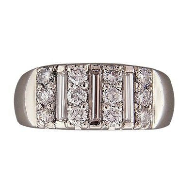 Vintage Antique 0.54ct Art Deco Baguette Round Platinum 1940 Band Ring