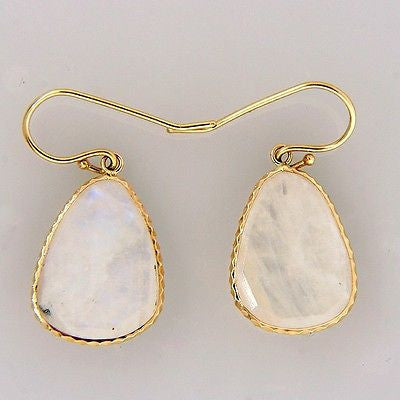 Vintage White Moonstone 14k Yellow Gold 22.00ct Yellow Gold Dangle Earrings – image 4
