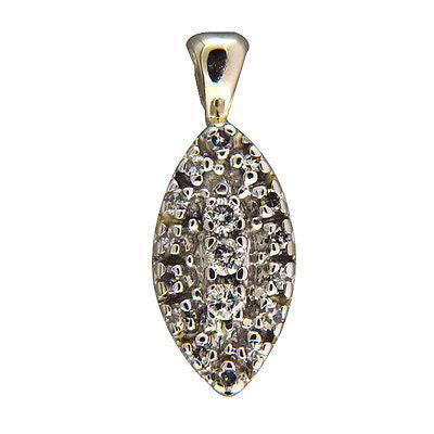 Vintage 1950 Two Tone Gold 14k Marquise Pendant .25CT Round Mixed Cut Diamonds