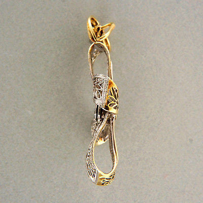 Art Deco Filigree 14k White Yellow Gold Cross Diamond .10ct Enamel Pendant – image 4