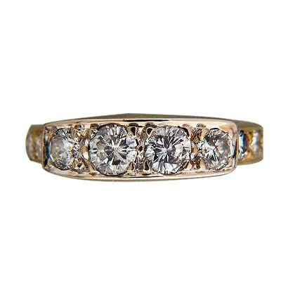 Vintage 1.20ct Total 14k Yellow Gold Full Cut Diamond Band Ring Prong Free Size