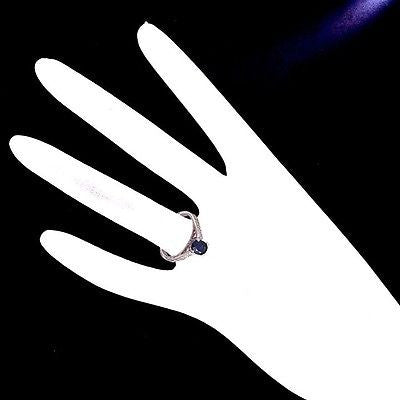 Vintage 1.04ct Oval Bright Royal Blue Sapphire .22ct 18k White Gold Ring – image 10