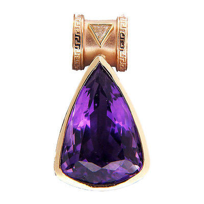 Vintage 15.50ct Amethyst .15ct Diamond 14k Yellow Gold Greek Key Pendant – image 2