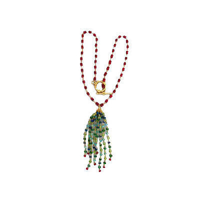 Estate 18k Gold Ruby And Multi Stone Hand Wired Rondell Bead Toggle Necklace – image 2