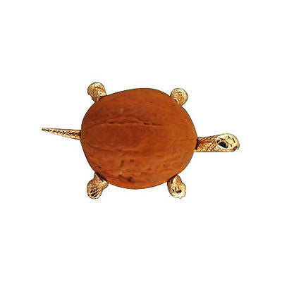 Estate Designer Cellino 14k Yellow Gold Walnut Shell Tortoise Pin, Ruby Eyes – image 3