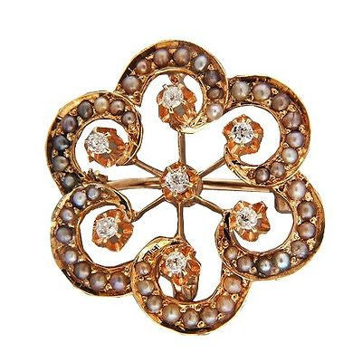 Vintage Victorian .08ct Old Mine Diamond 48 Half Cut Seed Pearl Pin Pendant