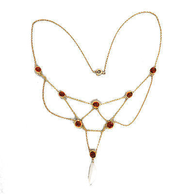 Vintage 5.50ct Orange Yellow Citrine Fresh Water Pearl 14k Victorian Necklace – image 5