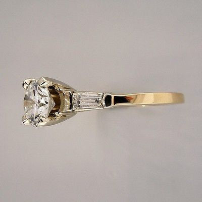 Vintage Engagement Ring 1940 .90ct Round Diamond Certified 14k .09ct Baguette – image 4