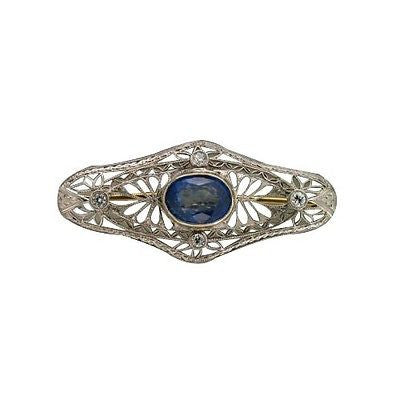 Estate Antique Art Deco Pierced Hand Engraved Platinum Sapphire Diamond Pin – image 2