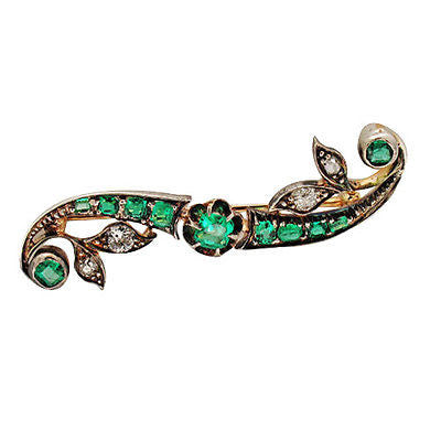 Vintage Natural Gem Beryl Emerald Mine Diamond Victorian 14k Silver Top Pin – image 5