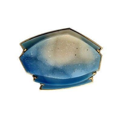 Peter Suchy Carved Blue White Druzy Quartz 14k Yellow Gold Pin