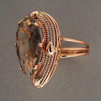Vintage Estate Pear Shaped Natural 7.00ct Smoky Quartz 14k Pink Gold Ring – image 5