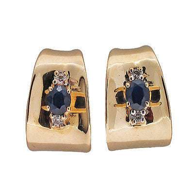 Vintage 3-D Curved 14k 1.20ct Blue Sapphire Diamond Pierced Post Earrings – image 3