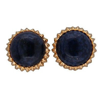Vintage 1960s 15mm Deep Blue Round Lapis Lazuli 14k Gold Clip & Post Earrings