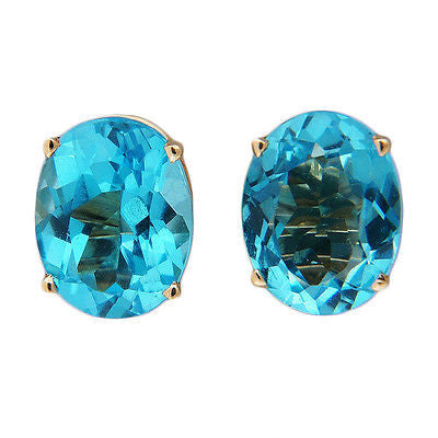 Vintage 5.00ct 9 X 7mm Oval London Blue Topaz 14k Yellow Gold Pierced Earrings – image 3