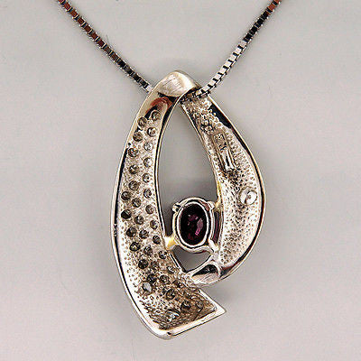 Vintage 14k White Gold Swirl Design Ruby & Diamond Pendant White Gold Box Chain – image 2