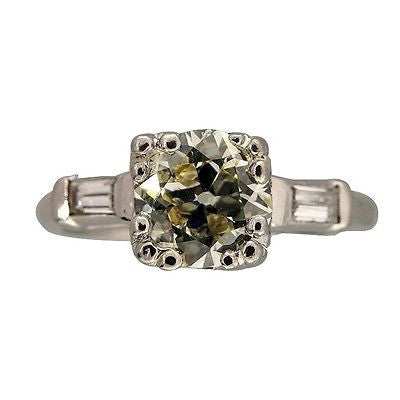 Vintage 1940 .93ct Natural Light Yellow Transitional Diamond Platinum Ring