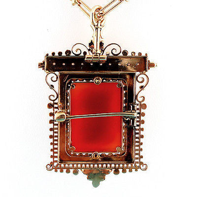 Vintage 1870 Victorian 15k Pink Gold Carved Carnelian Hard Stone Pin Pendant – image 5