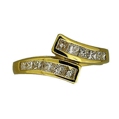 Vintage Estate Fine 18k Gold Channel Set Bypass Princess Cut Diamond Ring, 6 1/2 – image 3
