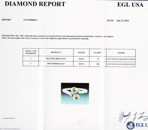 Antique Natural Fancy .19ct Yellow .20ct Brown Diamond Ring – image 2