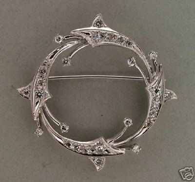 Estate 1960s 18k White Gold Circular Comet Design Round Single Cut Diamond Pin – image 4