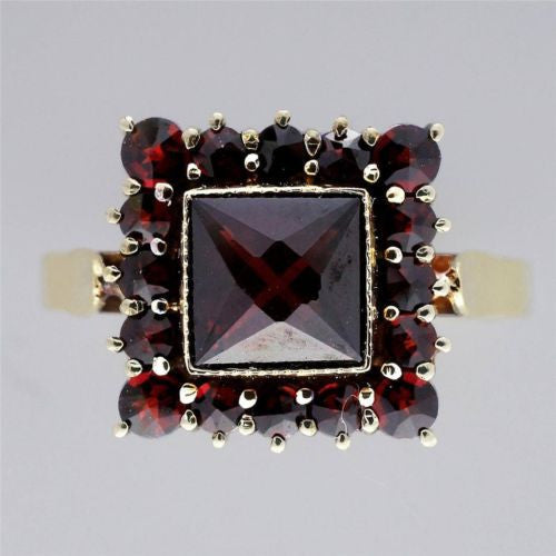 Art Deco Estate Square 14k Garnet Rose Cut Ring