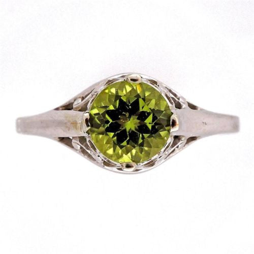 Filigree Art Deco 14k White Gold 1.05ct Peridot Vintage Ring – image 3
