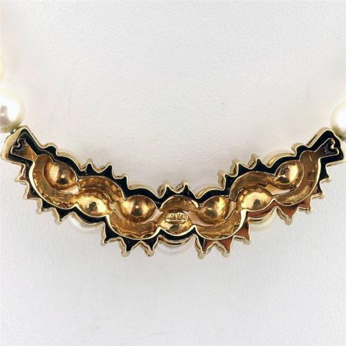 Vintage 1960 Pearl 14k Yellow Gold Diamond 6.25mm Necklace 1.00ct – image 6