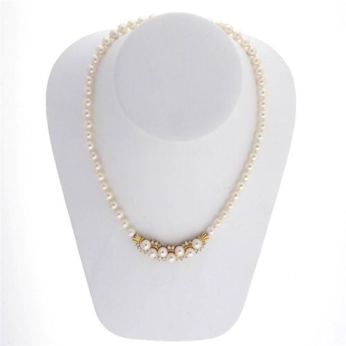 Vintage 1960 Pearl 14k Yellow Gold Diamond 6.25mm Necklace 1.00ct – image 4