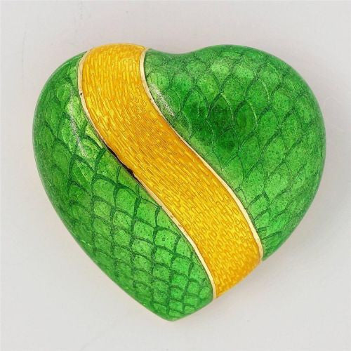 Tiffany + Co 18k Yellow Gold Green Yellow Enamel Heart Pin – image 2