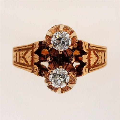 Vintage Victorian 14k Pink Gold Hand Engraved .33 ct Diamond Ring – image 4
