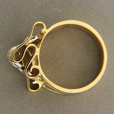 Vintage 3 Row Folded Ribbon 18k Gold Ring .10ct Diamonds White Gold Center – image 2
