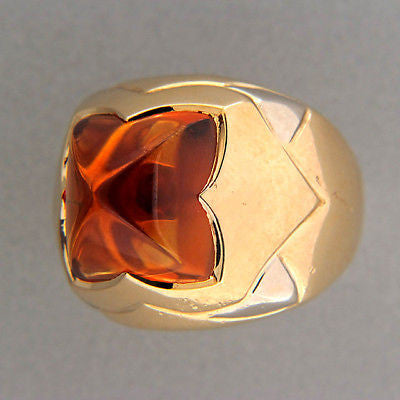 Vintage Bvlgari Italy 18k Pink Gold Square Sugar Loaf Golden Yellow Citrine Ring – image 2