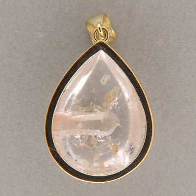 Vintage Clear 21.49ct Pear Shape Quartz Manifestor Crystal 18k Gold Pendant – image 4