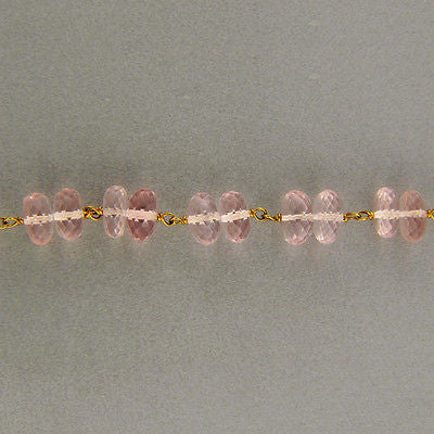 Vintage 40 Carat Morganite Faceted Rondelle Bead 14k Gold Wire Connect Bracelet – image 8