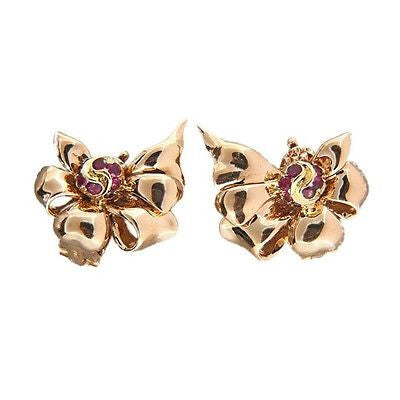 Vintage Tiffany + Co 1940s Non Pierced 14k Pink Gold Gem Ruby Clip Earrings – image 2